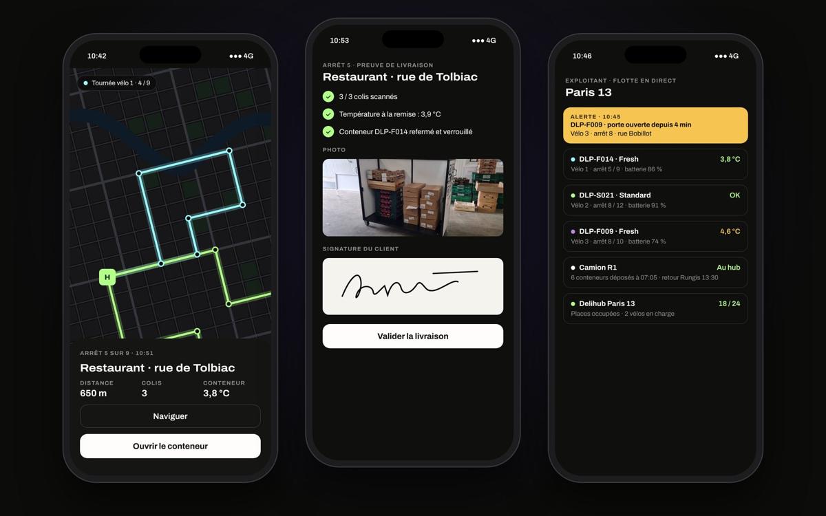 Applications mobiles DeliOS pour le livreur et pour l'exploitant.
